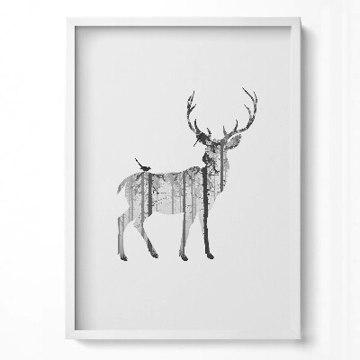 Tablou living cu rama modern Silueta unui cerb și a pădurii