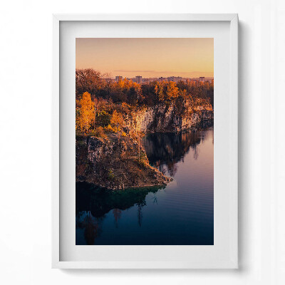 Tablou living cu rama modern Lacul Zakrzówek din Cracovia în toamnă