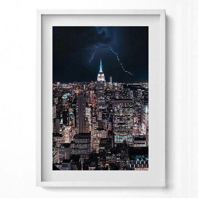 Tablou living cu rama modern Zgârie-nori din New York noaptea