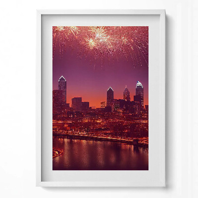 Tablou living cu rama modern Focuri de artificii în Philadelphia, noaptea