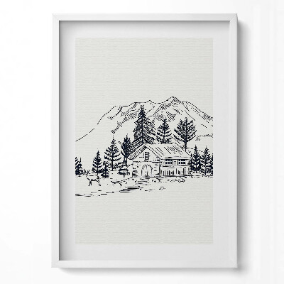 Tablou rama modern Desenul unei case la munte
