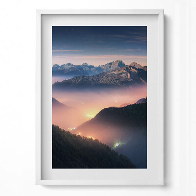 Tablou living cu rama modern Peisaj de vârfuri de munte