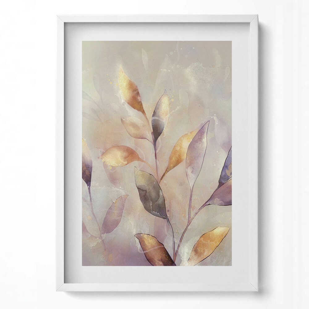 Tablou living cu rama modern Frunze boho pictate