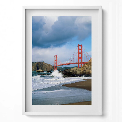 Tablou rama modern Valuri ale mării, țărm și pod roșu