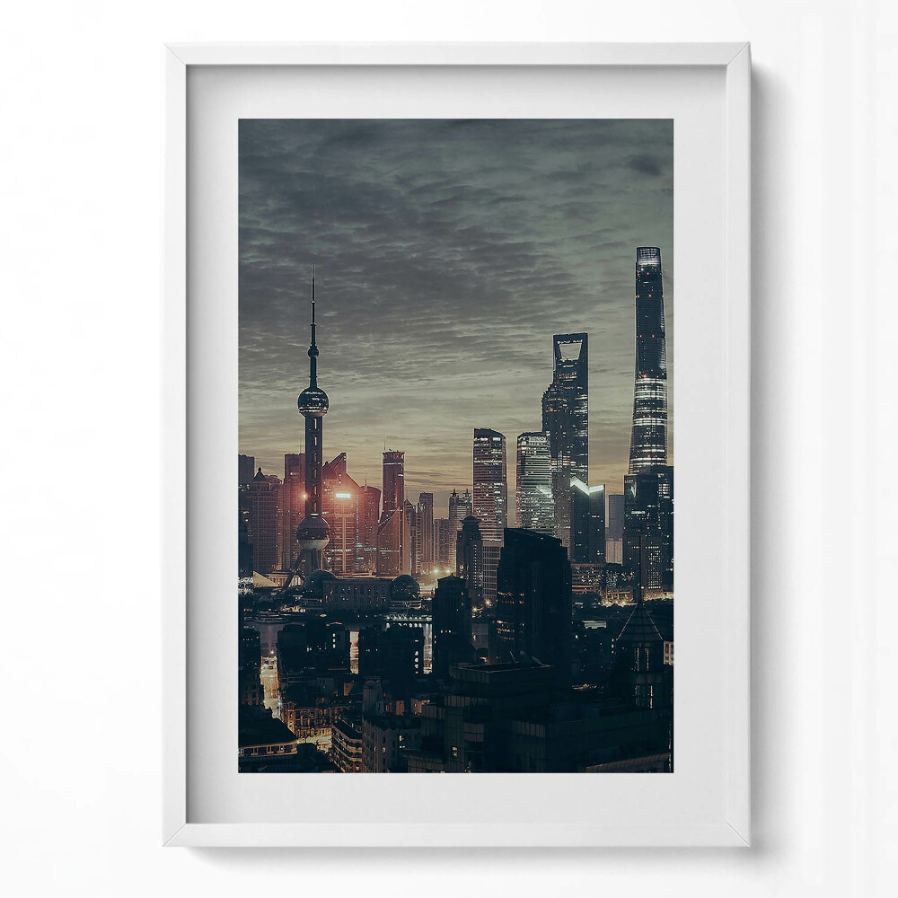 Tablou living cu rama modern Panoramă a orașului Shanghai noaptea