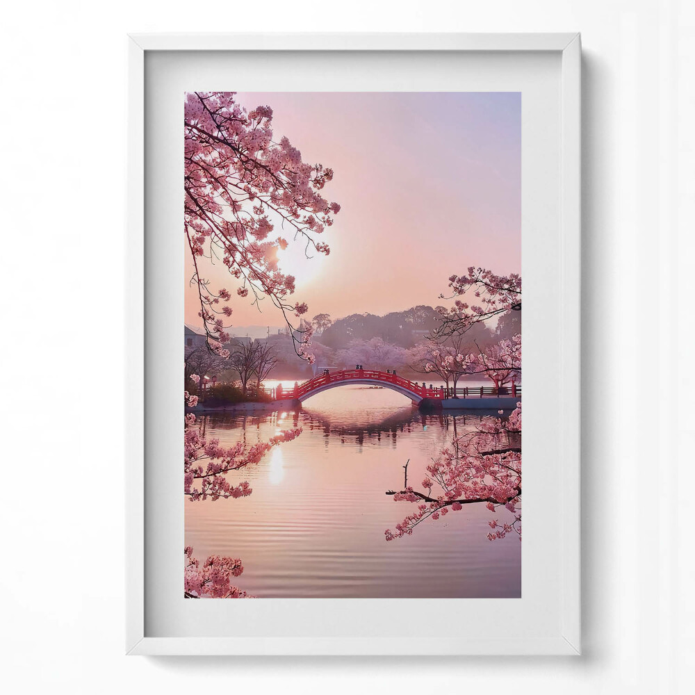 Tablou rama modern Flori de cireș și pod - stil japonez