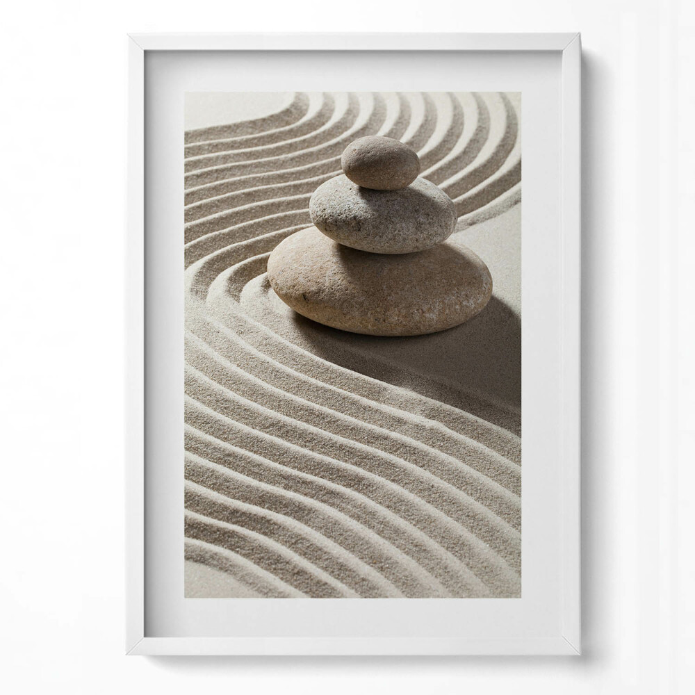 Tablou living cu rama modern O grămadă de pietre pe nisip zen