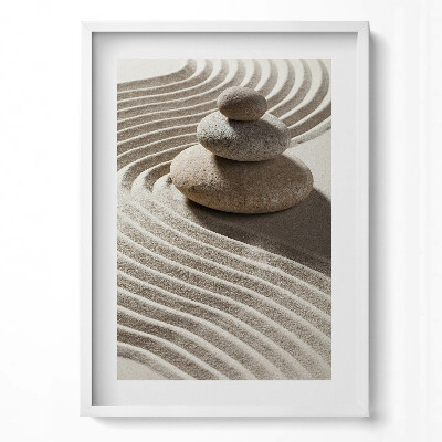 Tablou living cu rama modern O grămadă de pietre pe nisip zen