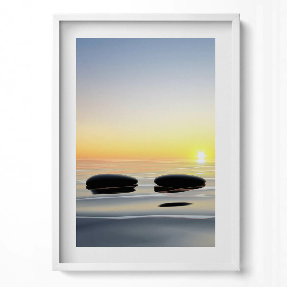 Tablou living cu rama modern Pietre pe apă la răsărit - zen