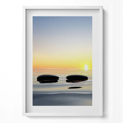 Tablou living cu rama modern Pietre pe apă la răsărit - zen
