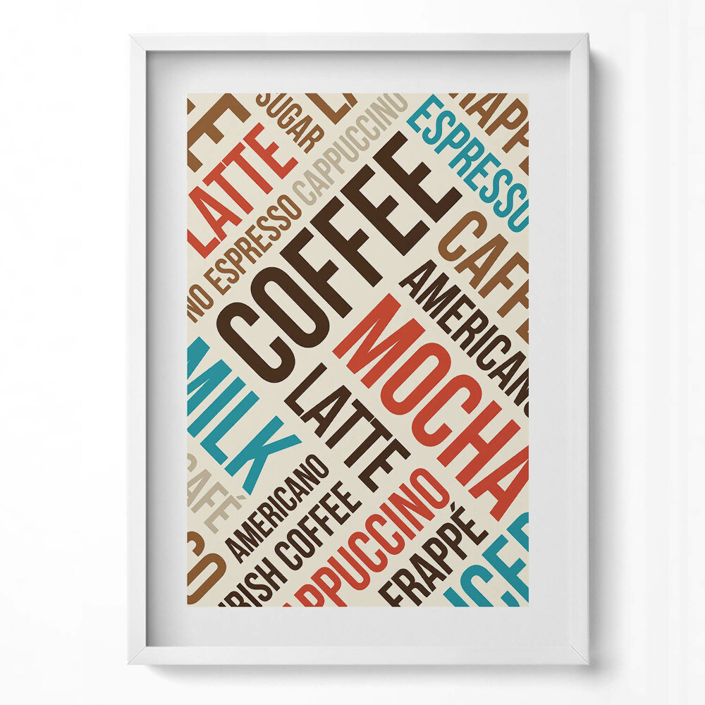 Tablou living cu rama modern Semne de bucătărie - Nume de cafea