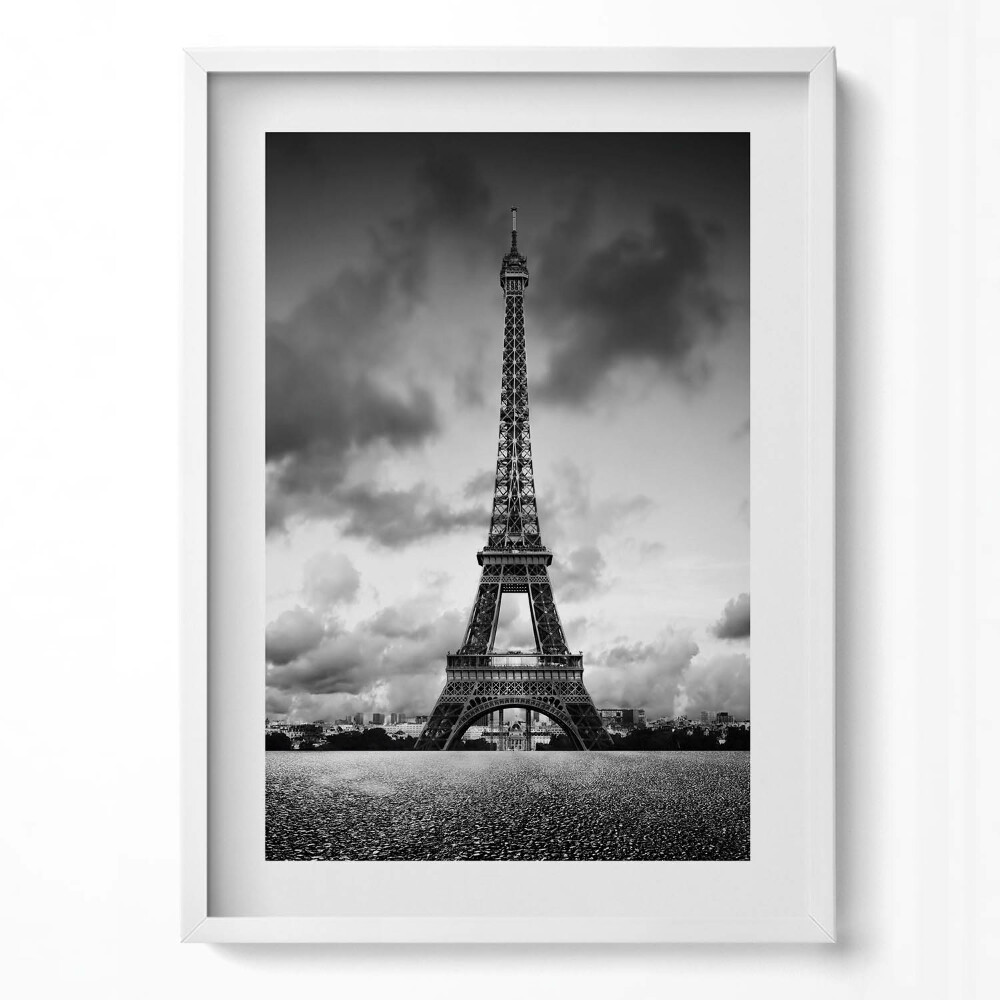 Tablou rama modern Peisaj alb-negru al Franței cu Turnul Eiffel