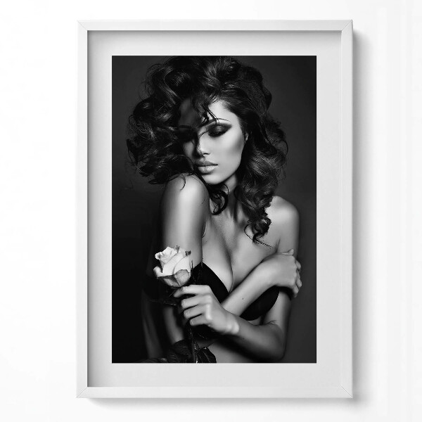 Tablou living cu rama modern Portretul unei femei frumoase cu o floare