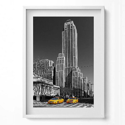 Tablou living cu rama modern Oraș alb-negru și taxiuri galbene