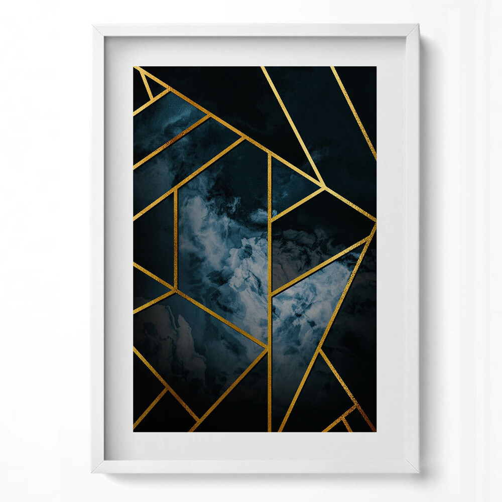 Tablou living cu rama modern Abstracție geometrică întunecată cu aur