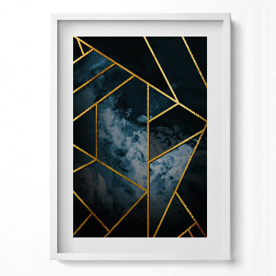 Tablou living cu rama modern Abstracție geometrică întunecată cu aur