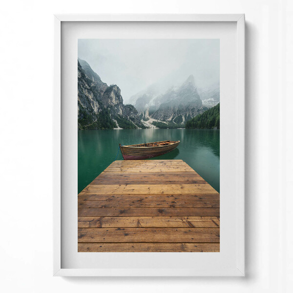 Tablou rama modern Peisaj - dig, barcă, lac, păduri și munți