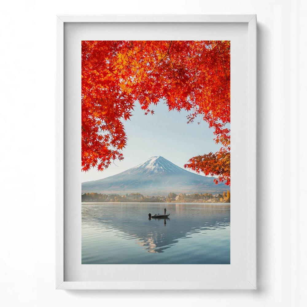Tablou rama modern Peisajul Muntelui Fuji sub copacul roșu