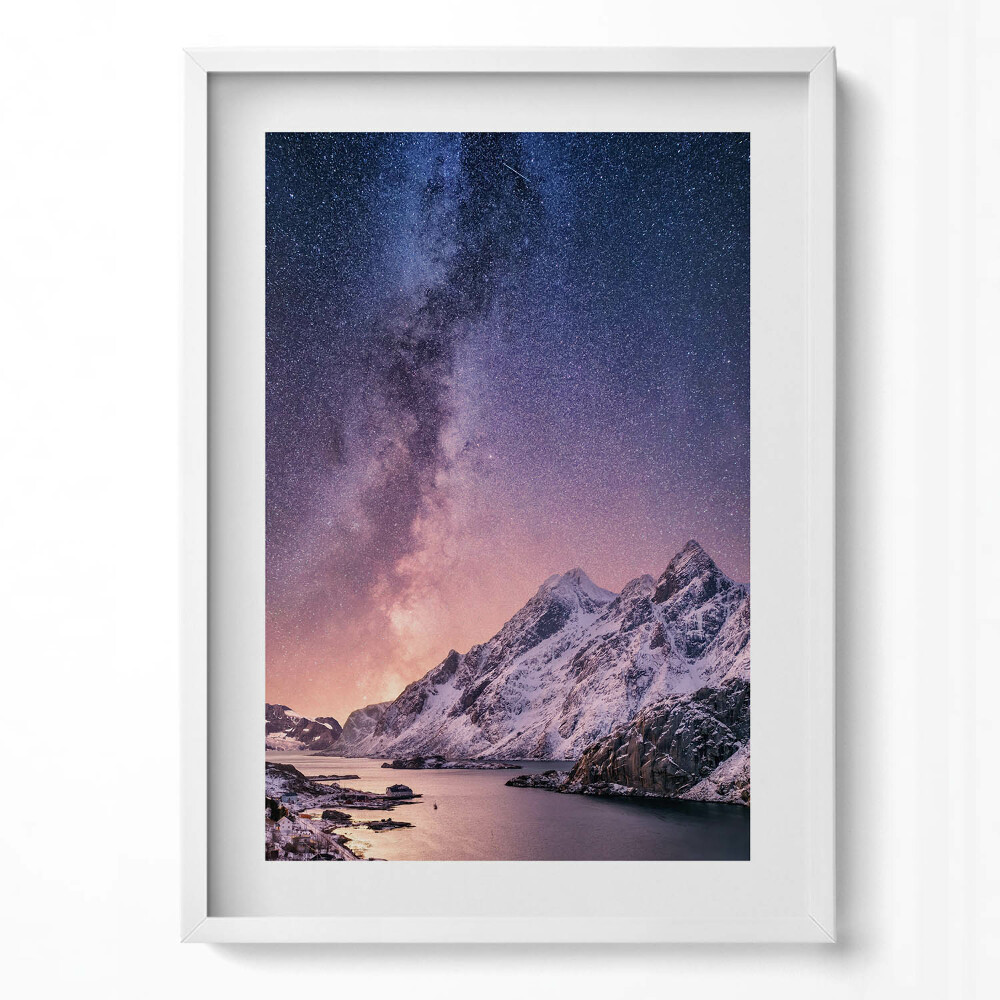 Tablou rama modern Aurora și cerul înstelat peste munți