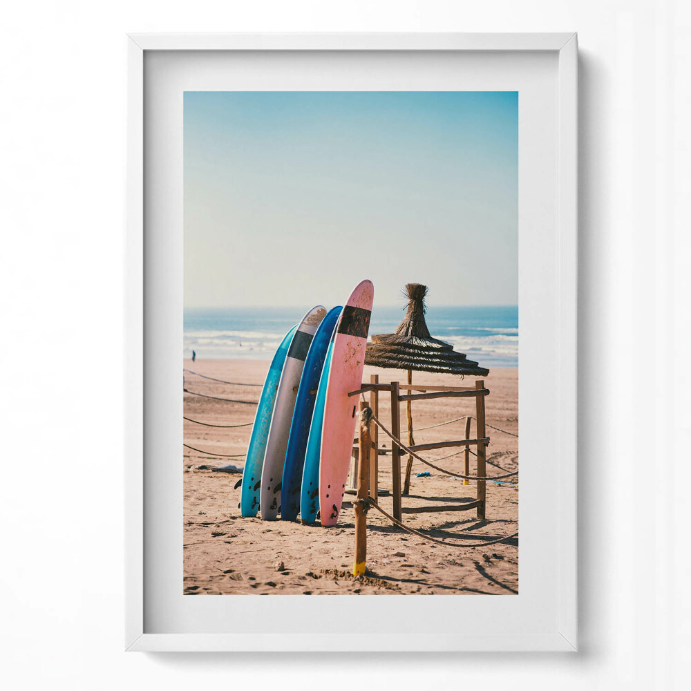 Tablou living cu rama modern Plăci de surf pe plajă