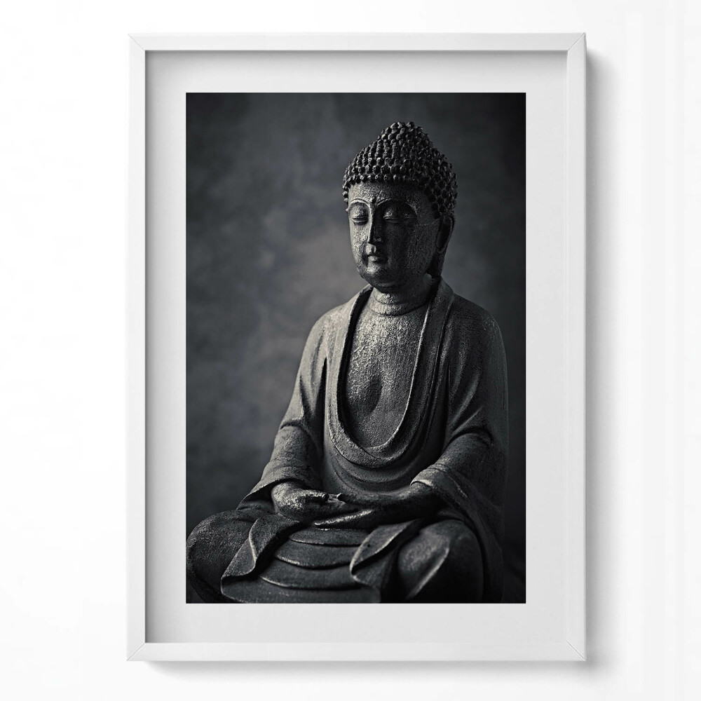 Tablou living cu rama modern Fotografie alb-negru a unei statui a lui Buddha