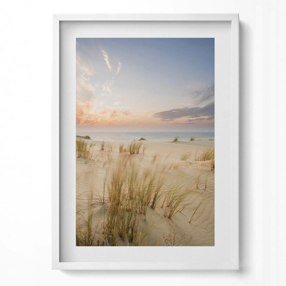 Tablou rama modern Peisaj boho cu ierburi delicate, mare și cer