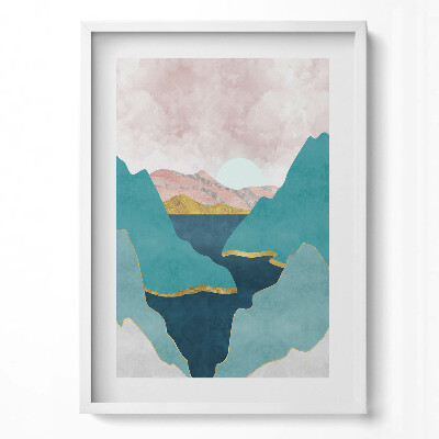 Tablou living cu rama modern Ilustrație la modă a munților și râurilor