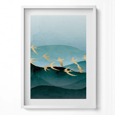 Tablou living cu rama modern Ilustrație a păsărilor aurii pe cer