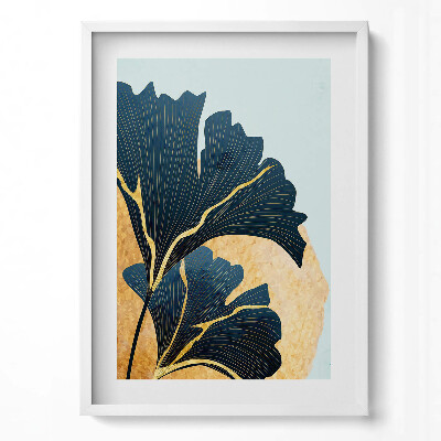 Tablou rama modern Ilustrație cu frunze de ginkgo cu soare auriu