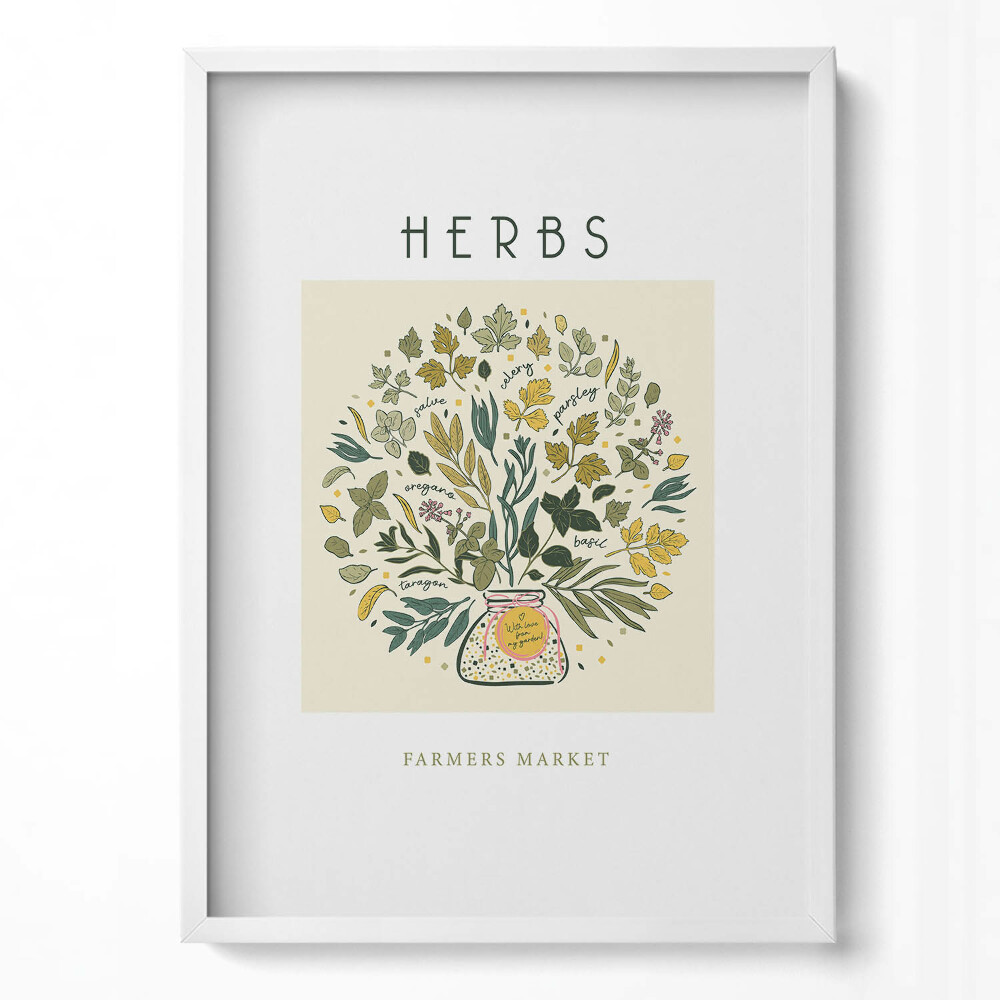 Tablou living cu rama modern Ilustrație cu plante medicinale