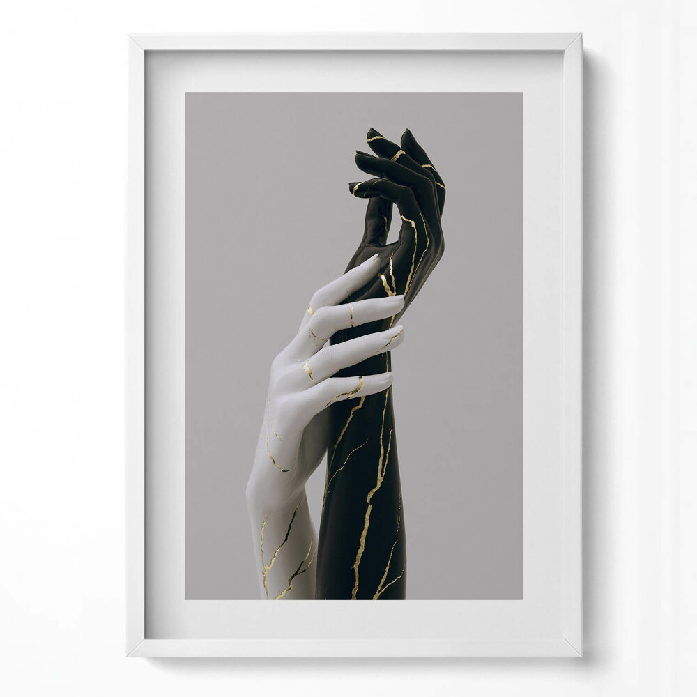 Tablou living cu rama modern Ace albe și negre cu aur