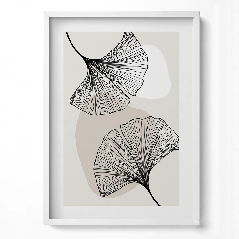 Tablou rama modern Frunze liniare de ginkgo în stil boho