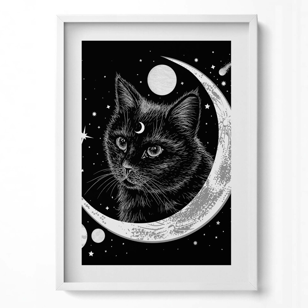 Tablou rama modern Pisica Neagră Magică și Spațiul