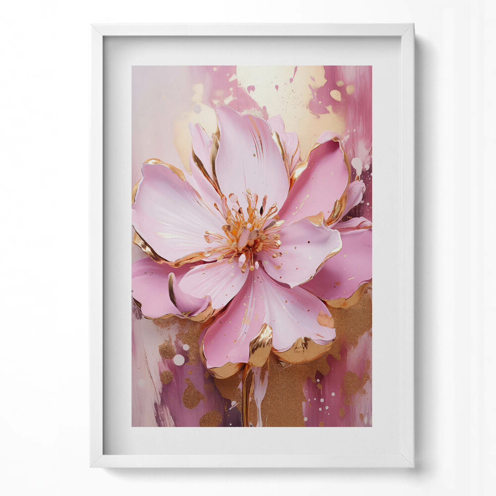 Tablou living cu rama modern Floare pictată romantic în aur