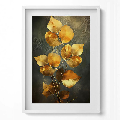 Tablou living cu rama modern Frunze de aur glamour