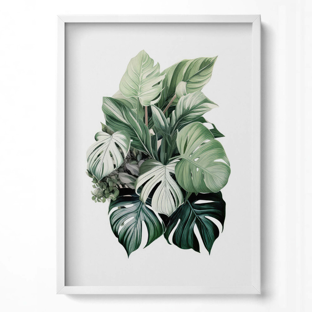 Tablou living cu rama modern Frunze de Monstera pictate