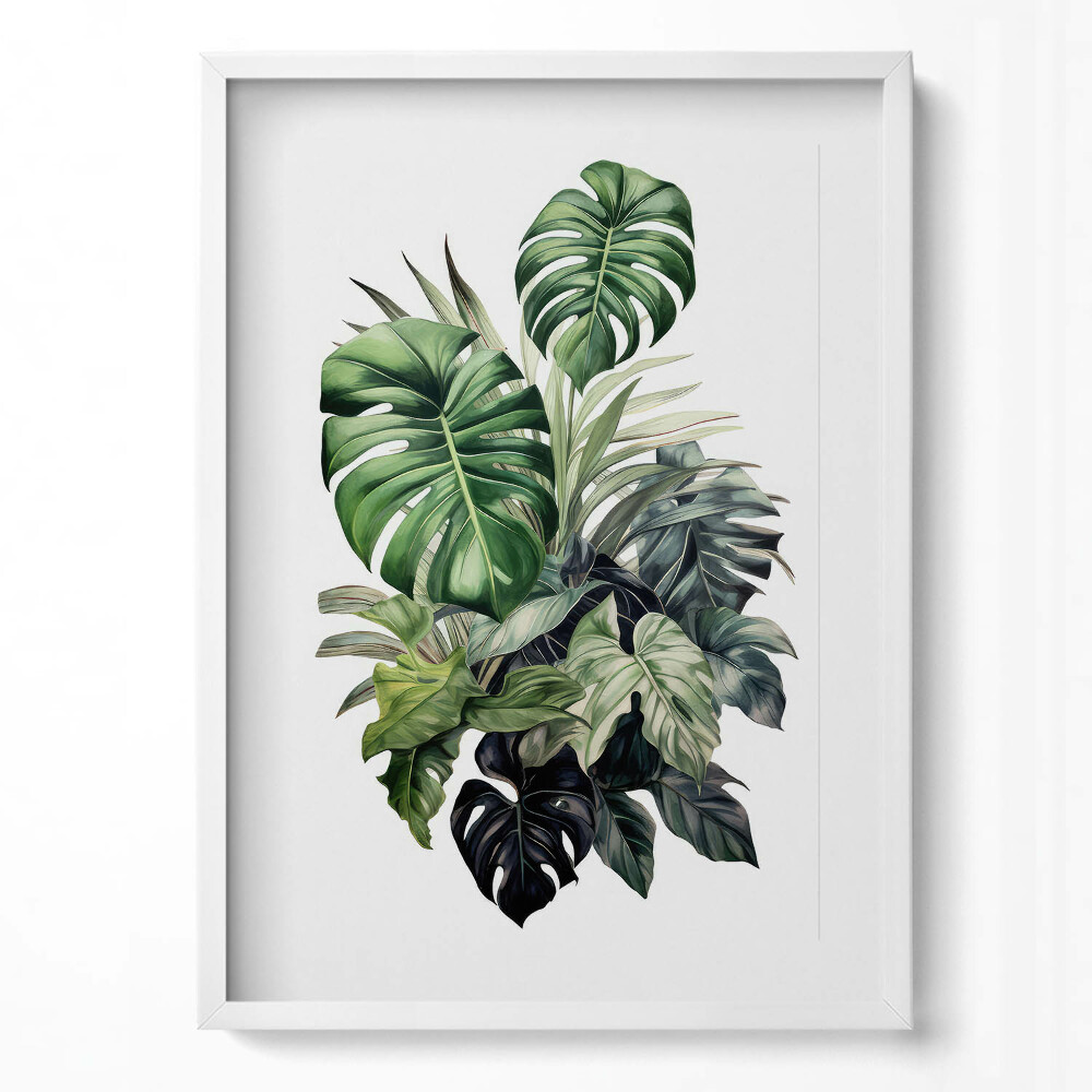 Tablou living cu rama modern Frunze de Monstera pictate