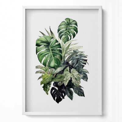 Tablou living cu rama modern Frunze de Monstera pictate