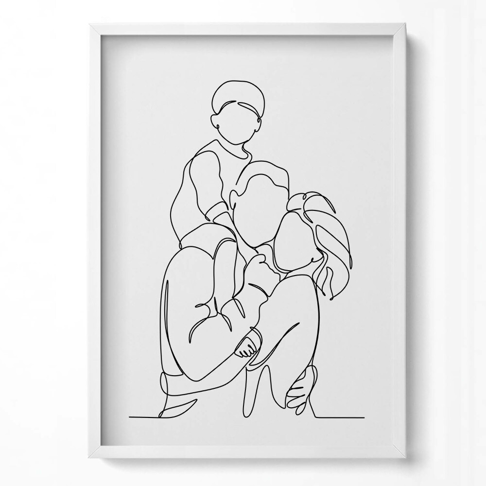Tablou living cu rama modern Artă liniară a unei familii fericite cu un copil