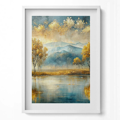 Tablou rama modern Peisaj abstract cu copaci aurii lângă lac