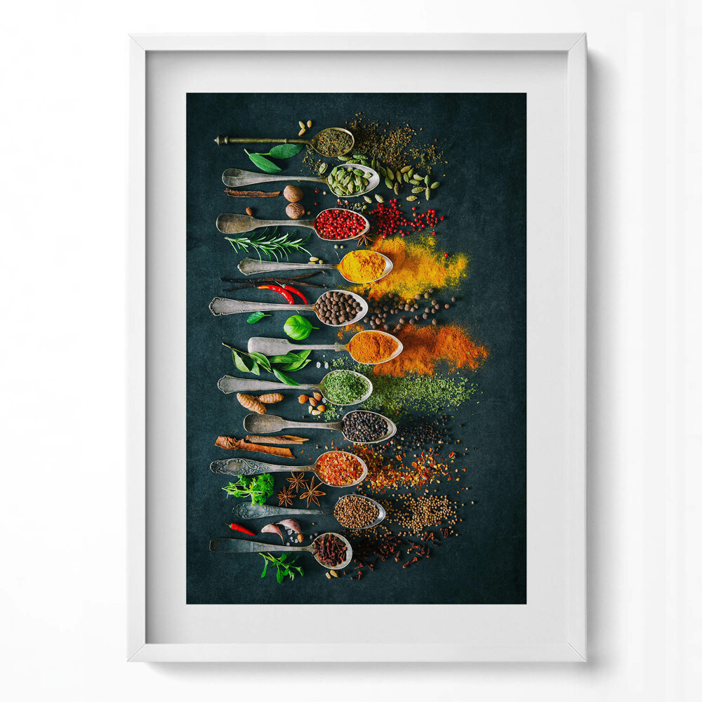 Tablou living cu rama modern Linguri cu condimente colorate