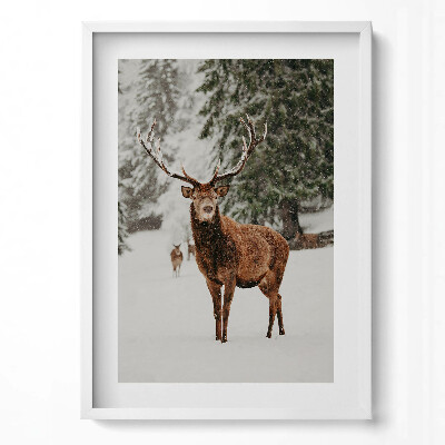 Tablou living cu rama modern Cerb în pădurea de iarnă