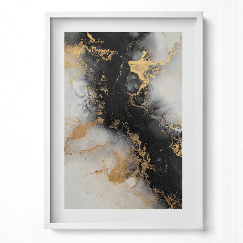 Tablou living cu rama modern Rezumat alb-negru cu aur