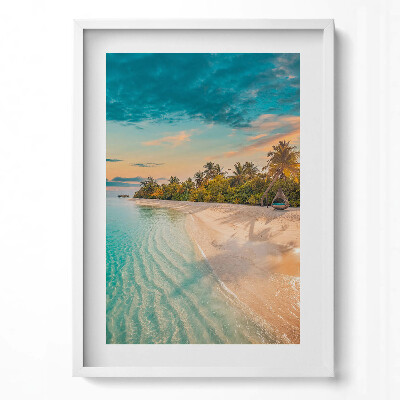 Tablou rama modern Vedere de vară a plajei, palmierilor și mării