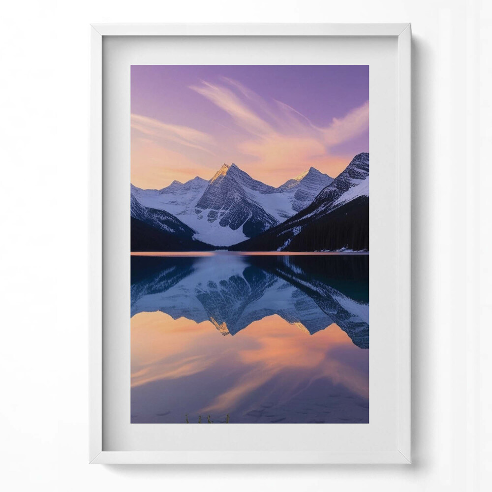 Tablou rama modern Peisaj cu munți și lac seara