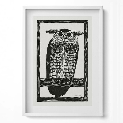 Tablou living cu rama modern Desenul unei bufnițe pe o creangă