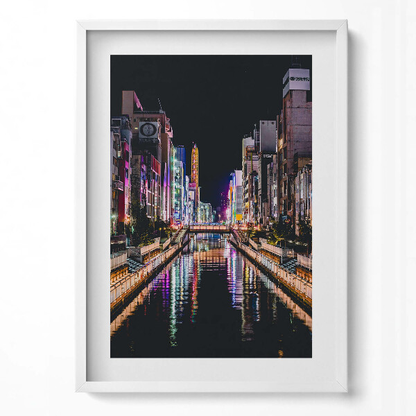 Tablou rama modern Oraș nocturn cu lumini reflectate în apă