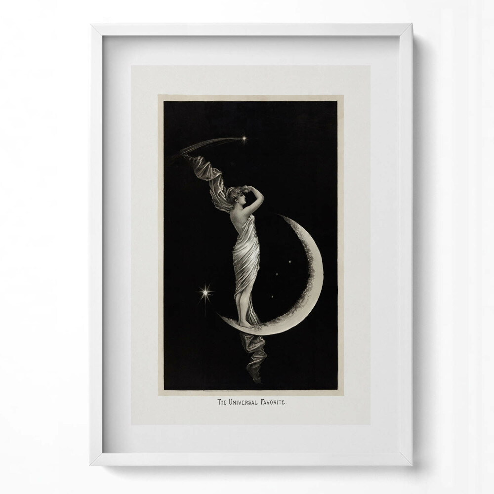 Tablou living cu rama modern Ilustrație vintage cu femeie și lună