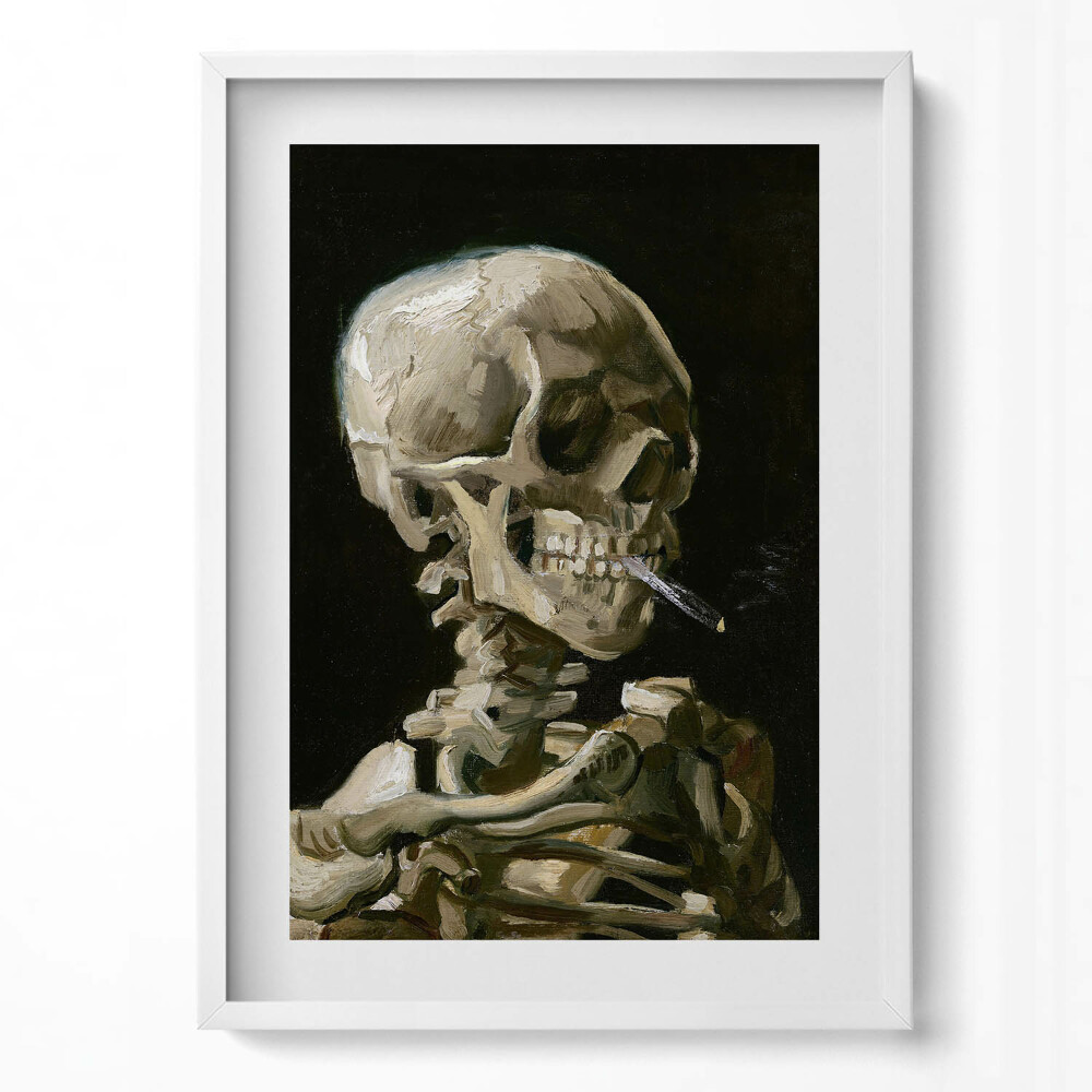 Tablou living cu rama modern Pictură de craniu cu o țigară