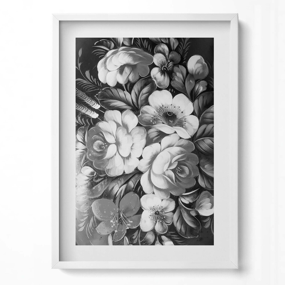 Tablou rama modern Flori albe și negre